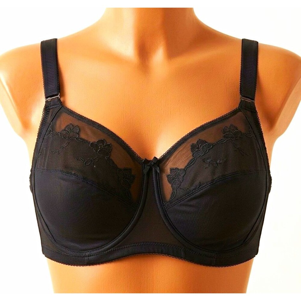 42D Bali Black Underwire Semi-Sheer Mesh Full Coverage Bra Hook & Eye